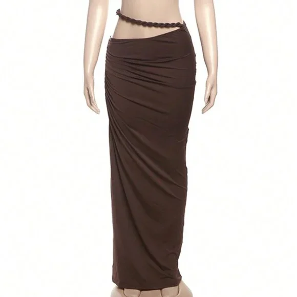 Coffee Women's Sexy Backless Camisole crop top and Hip Hugging maxi Skirt Set